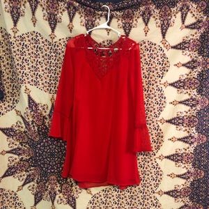 Long Sleeve Red Flowy Dress